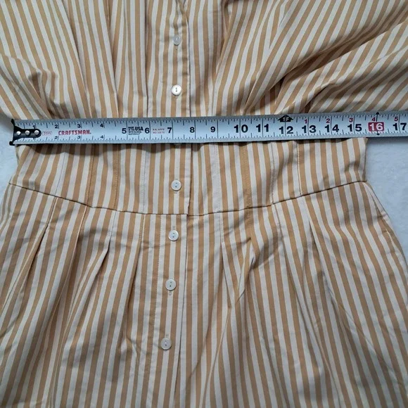 Anthropologie Exquise Danna Jumpsuit Women's Medium Camel Beige Wide Leg Striped